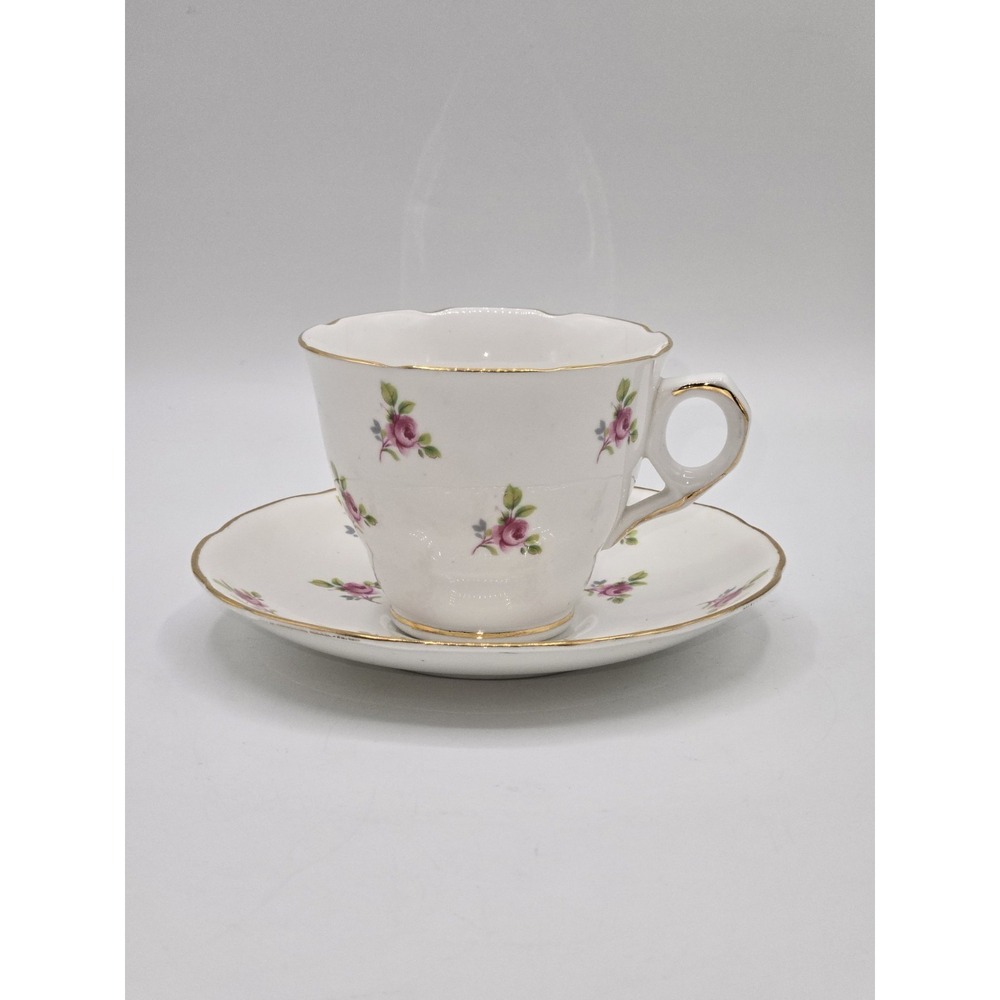 Royal Kent Bone China Teacup & Saucer Pink Rose Gilt Staffordshire England‎